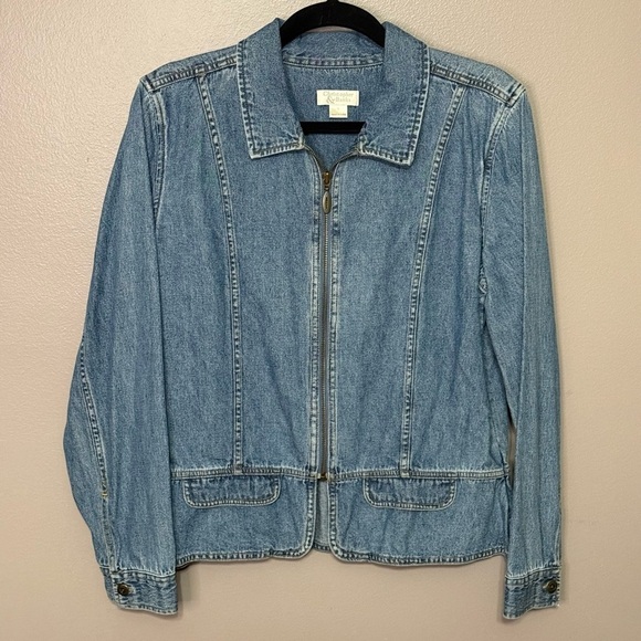 Vintage Christoper & Banks Denim Zip Up Jacket Peplum Jean Jacket Size Large - Picture 2 of 6